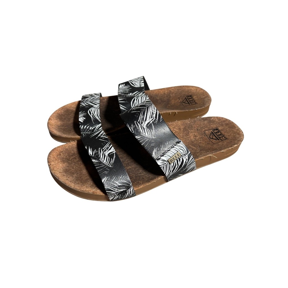 Reef Womens 10 Cushion Vista Palm Leaf Print Slide Sandals Beach Pool Vacation